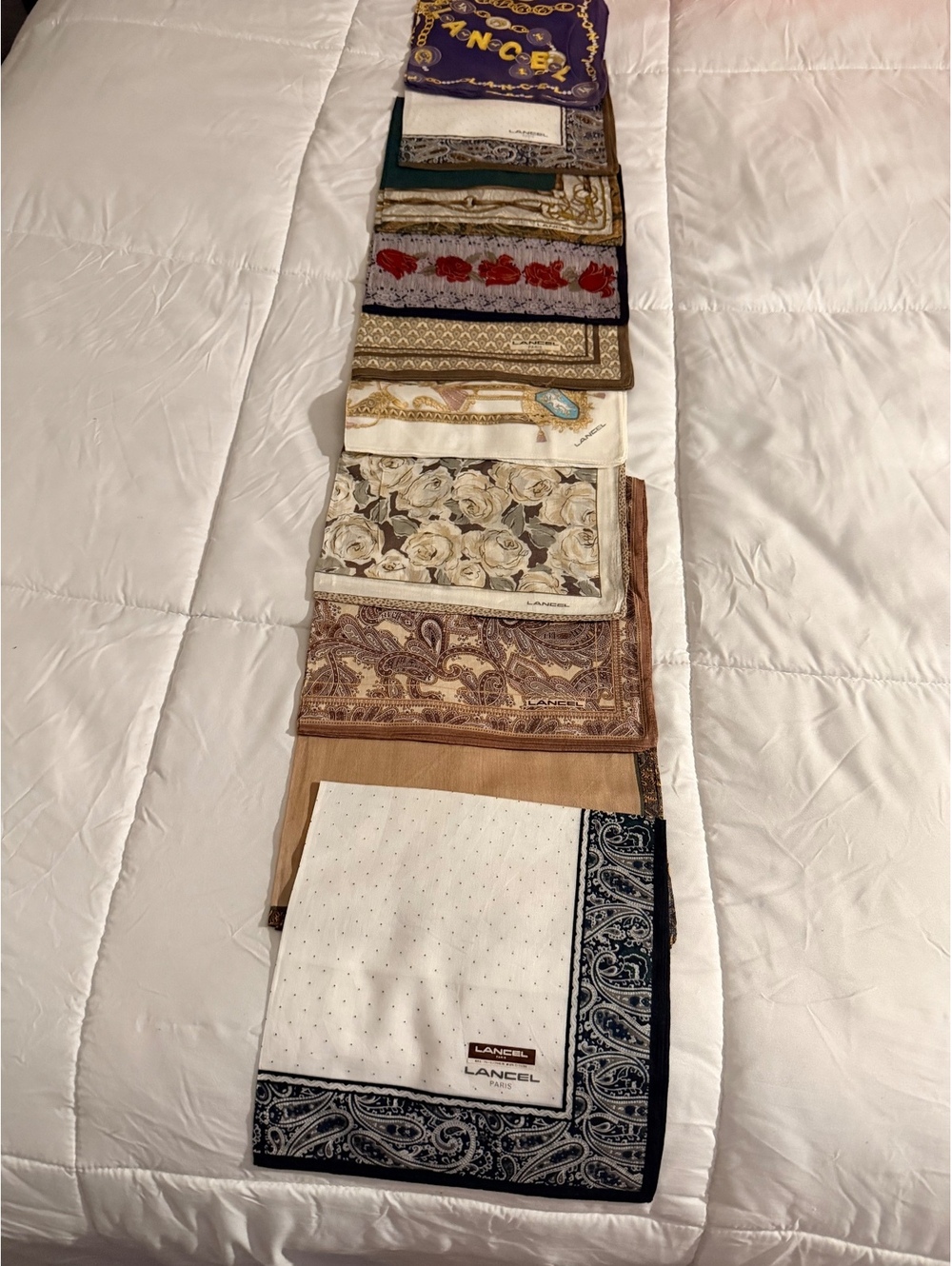 10 Vintage Lancel Assorted Patterned Handkerchiefs -